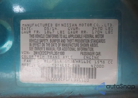 2015 Nissan Versa Note Sv z USA, uszkodzony, nr VIN 3N1CE2CP1FL351100